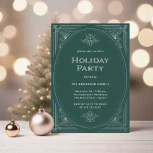 Invitation En Aluminium Moderne Déco Élégante Fête de Fêtes Verte Argent