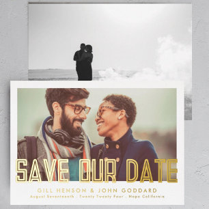 Invitation En Aluminium Moderne Editable Gras Photo Enregistrer La Date Or
