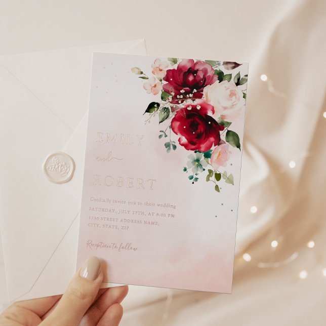 Invitation En Aluminium Moderne Elégant Burgundy Blush Boho Floral Mariage (Créateur téléchargé)