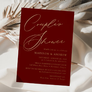 Invitation En Aluminium Moderne Elégant Burgundy et Gold Couple Douche