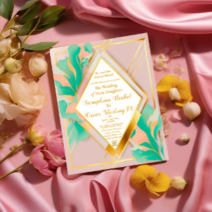 Invitation En Aluminium Moderne Elegant Pastel rose et Mariage bleu