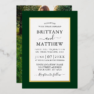 Invitation En Aluminium Moderne Élégant Photo Mariage Vert Or