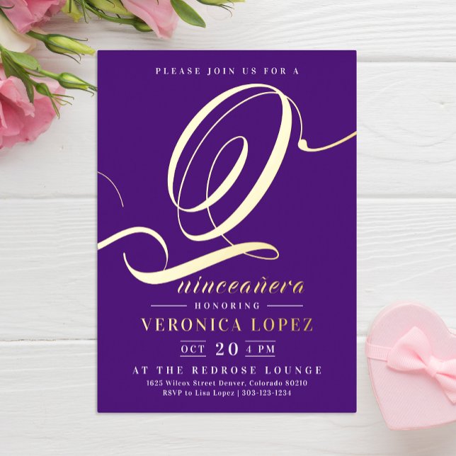 Invitation En Aluminium Moderne Elegant Purple 15ème Quinceañera Party (Créateur téléchargé)