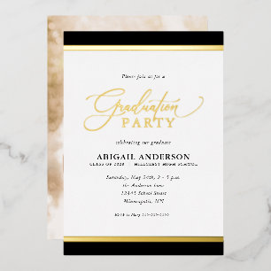 Invitation En Aluminium Moderne Élégante Calligraphie Photo Graduation Or