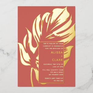 Invitation En Aluminium Moderne Élégante Minimaliste Feuille de Monstera M