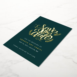 Invitation En Aluminium Moderne Emerald Green Calligraphie Mariage de scri