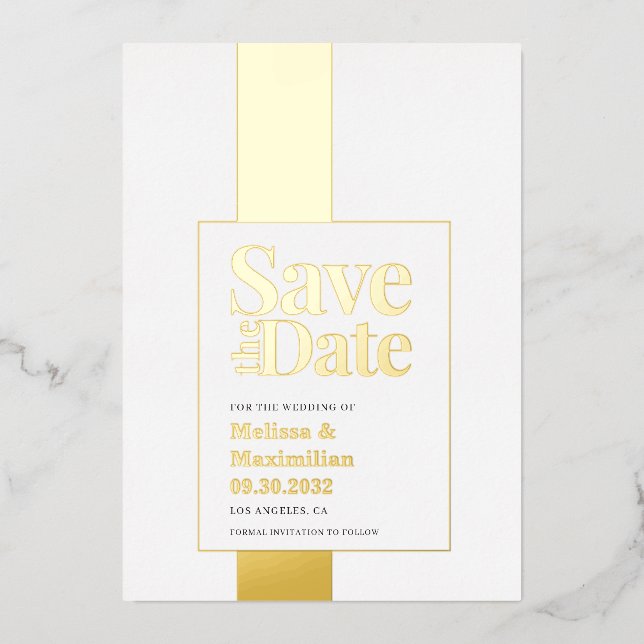 Invitation En Aluminium Moderne en gras noir blanc Enregistrer Date Foil I (Recto)