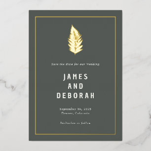 Invitation En Aluminium Moderne Ferns Woodland Mariage Gold Enregistrer la