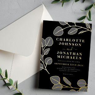 Invitation En Aluminium Moderne feuilles simples noir gris or
