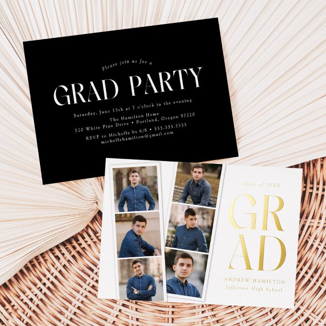 Invitation En Aluminium Moderne Filmstrip Gold 6 Photo Graduation (Créateur téléchargé)