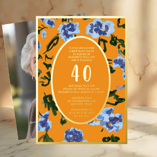 Invitation En Aluminium Moderne Floral 40e anniversaire Modèle Tangerine