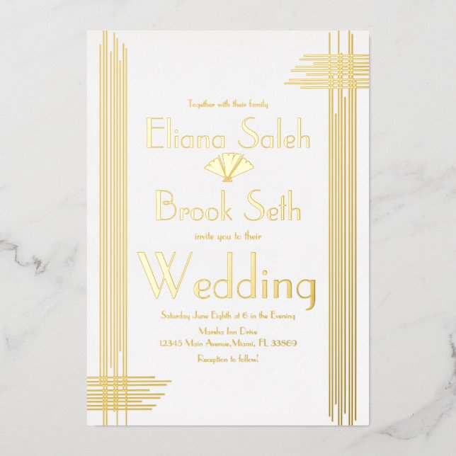 Invitation En Aluminium Moderne Gabsty Art Déco Mariage or Pressé Pressing (Recto)