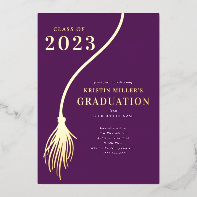 Invitation En Aluminium Moderne Golden Tassel Graduation (Recto)
