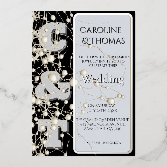 Invitation En Aluminium Moderne gothique Chic Pearl Mariage de script or (Recto)