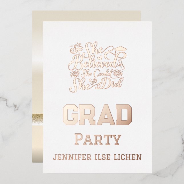 INVITATION EN ALUMINIUM MODERNE GRAD PARTY (Recto/Verso)