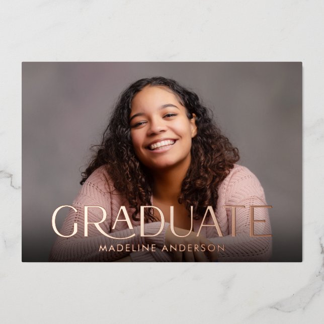 Invitation En Aluminium Moderne Graduation minimale 2 Photos Rose Gold (Recto)