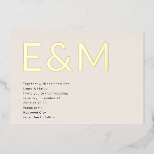 Invitation En Aluminium Moderne Gras Monogramme Mariage beige