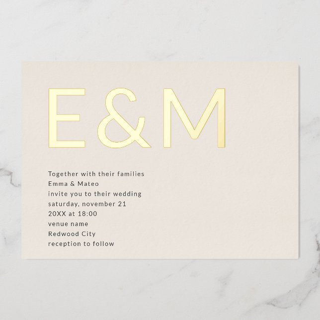 Invitation En Aluminium Moderne Gras Monogramme Mariage beige (Recto)