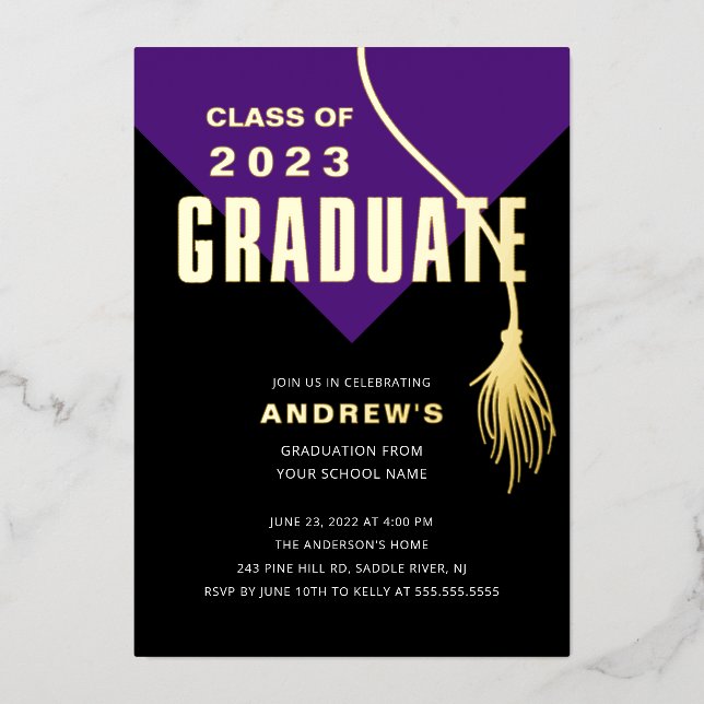 Invitation En Aluminium Moderne Gras Purple Grad Casquette Grad Grad Gradu (Recto)