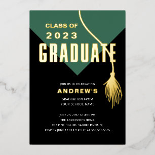 Invitation En Aluminium Moderne Gras Vert Grad Casquette Grad Grad