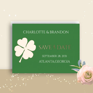 Invitation En Aluminium Moderne Green Irish Four Leaf Clover Sauvez la dat