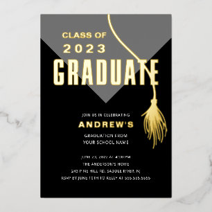 Invitation En Aluminium Moderne Gris Gris Grad Casquette Grad Grad Graduat
