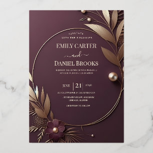 Invitation En Aluminium Moderne Luxe 3D Rose Gold Floral Mariage Prune
