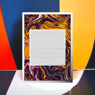 Invitation En Aluminium Moderne Mariage Abstrait Ondulé Fantaisiste Sans C