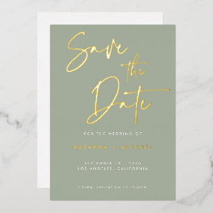 Invitation En Aluminium Moderne Mariage Calligraphique Sage Or