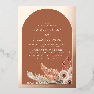 Invitation En Aluminium Moderne Mariage Floral Bohème Rose Doré