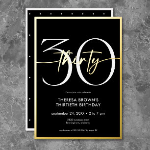 Invitation En Aluminium Moderne minima 30 Script Or d'anniversaire