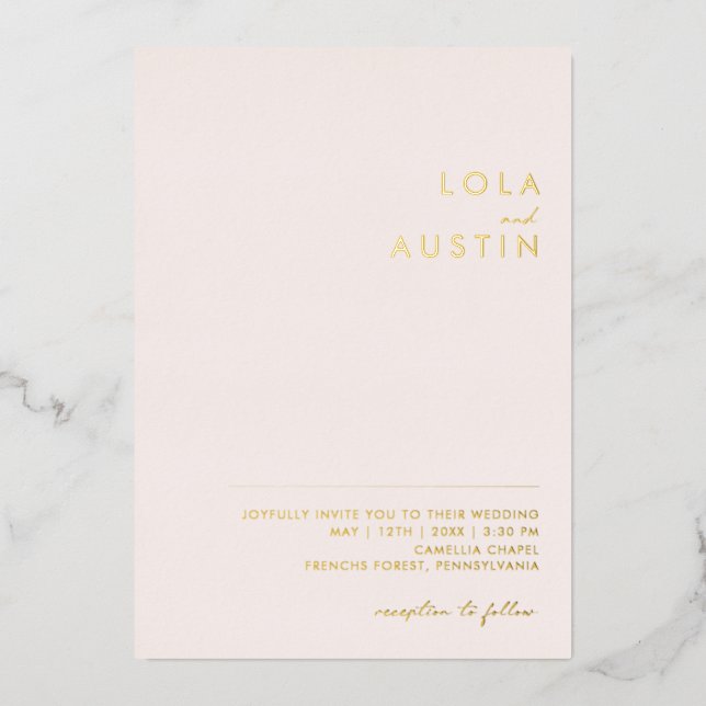 Invitation En Aluminium Moderne Minimal Blush Et Or Décontracté Mariage Ré (Recto)