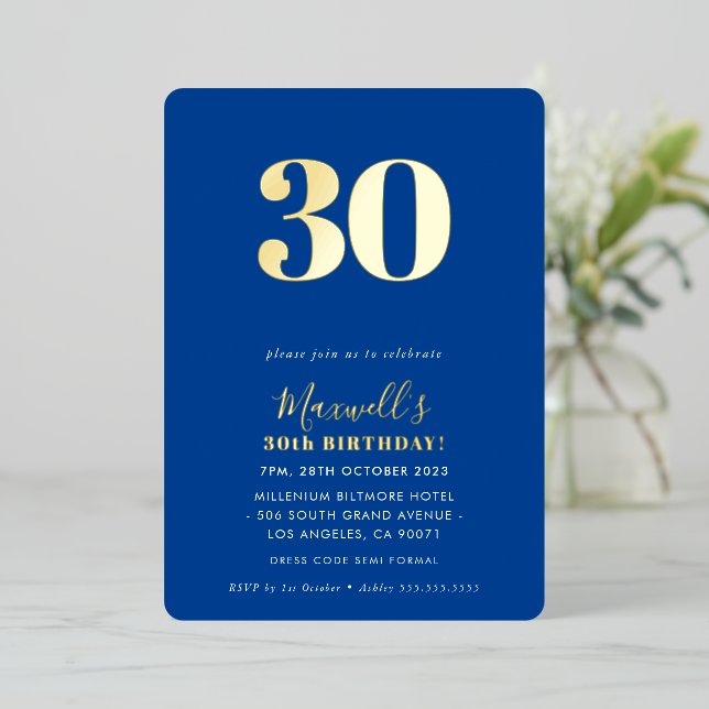 Invitation En Aluminium MODERNE MINIMAL simple 30e anniversaire bleu (Debout devant)