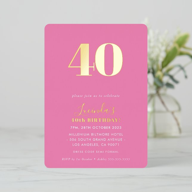 Invitation En Aluminium MODERNE MINIMAL simple 30e anniversaire fête rose (Debout devant)