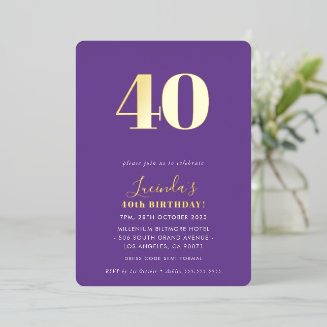 Invitation En Aluminium MODERNE MINIMAL simple 30ème anniversaire violet (Debout devant)