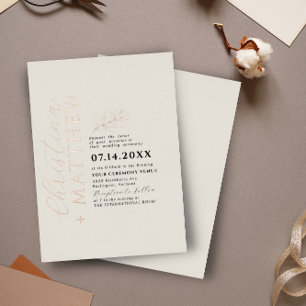 Invitation En Aluminium Moderne Minimaliste Beige Noir Mariage Or Rose