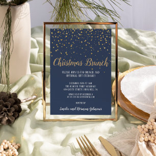 Invitation En Aluminium Moderne minimaliste Blue Christmas Brunch Gold