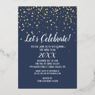 Invitation En Aluminium Moderne minimaliste Blue Confetti Or du Nouvel An