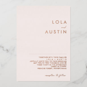 Invitation En Aluminium Moderne minimaliste Blush et Rose Mariage Or Réel