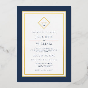Invitation En Aluminium Moderne minimaliste Formal Classic Initial Blue