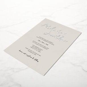 Invitation En Aluminium Moderne minimaliste ivoire Mariage argent Lettres