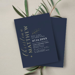 Invitation En Aluminium Moderne Minimaliste Mariage Bleu Nuit Or