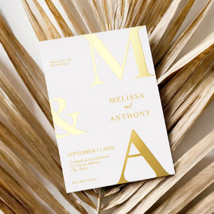 Invitation En Aluminium Moderne minimaliste Mariage de monogramme blanc