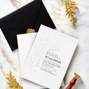Invitation En Aluminium Moderne Minimaliste Mariage Noir & Blanc Argent