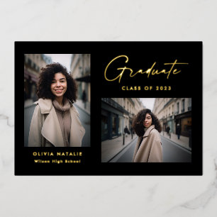 Invitation En Aluminium Moderne Minimaliste Noir et Or 2 Photo Remise des 