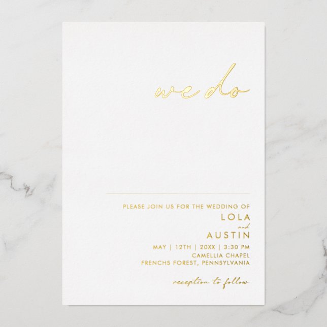 Invitation En Aluminium Moderne Minimaliste | Or Nous Faisons Mariage Réel (Recto)