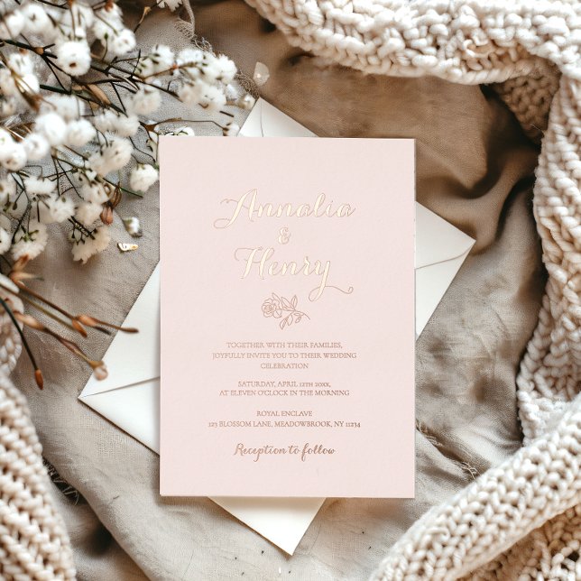 Invitation En Aluminium Moderne minimaliste Rose Beige Gold Line Mariage d (beige background modern minimalist wedding invitation card with rose gold foil lettering  )