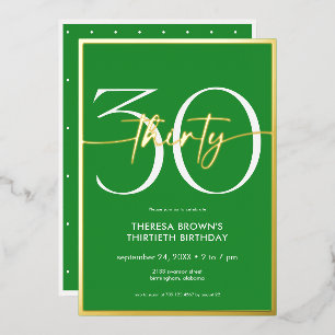 Invitation En Aluminium Moderne minimaliste vert 30 Script Anniversaire