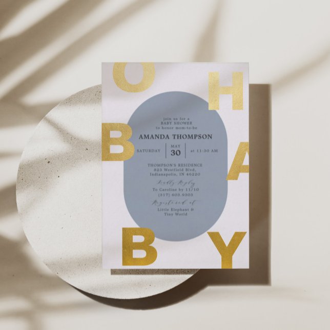 Invitation En Aluminium Moderne Oh Baby Blue Boy Baby shower Gold (Créateur téléchargé)