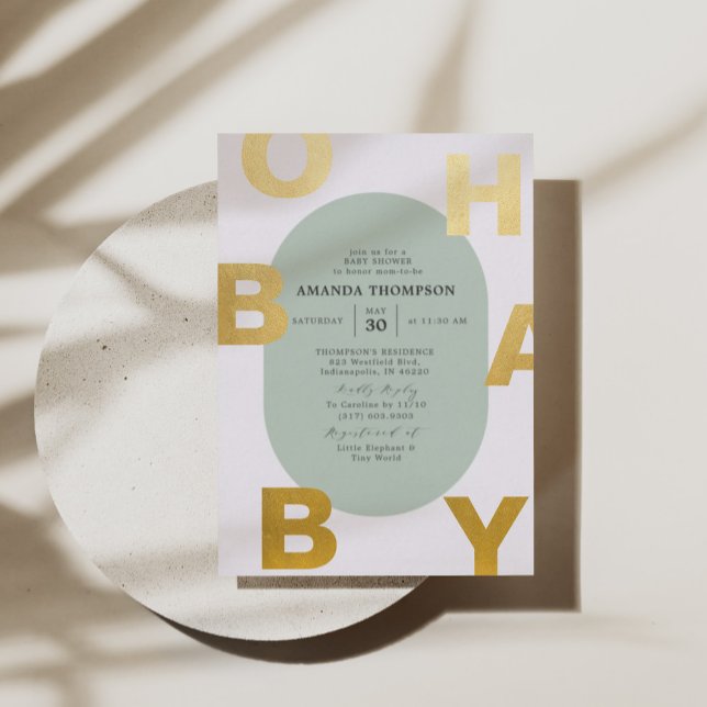 Invitation En Aluminium Moderne Oh Baby Green Baby shower neutre Or (Créateur téléchargé)